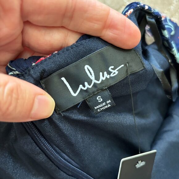 Lulus My Favorite Floral Print Off-the-Shoulder Dress Women's S Navy Blue Mini - Picture 4 of 8